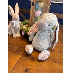 Jellycat‎ Bashful Bunny Plush Medium Silver Floral Ears Paws Stuffed Animal 12"